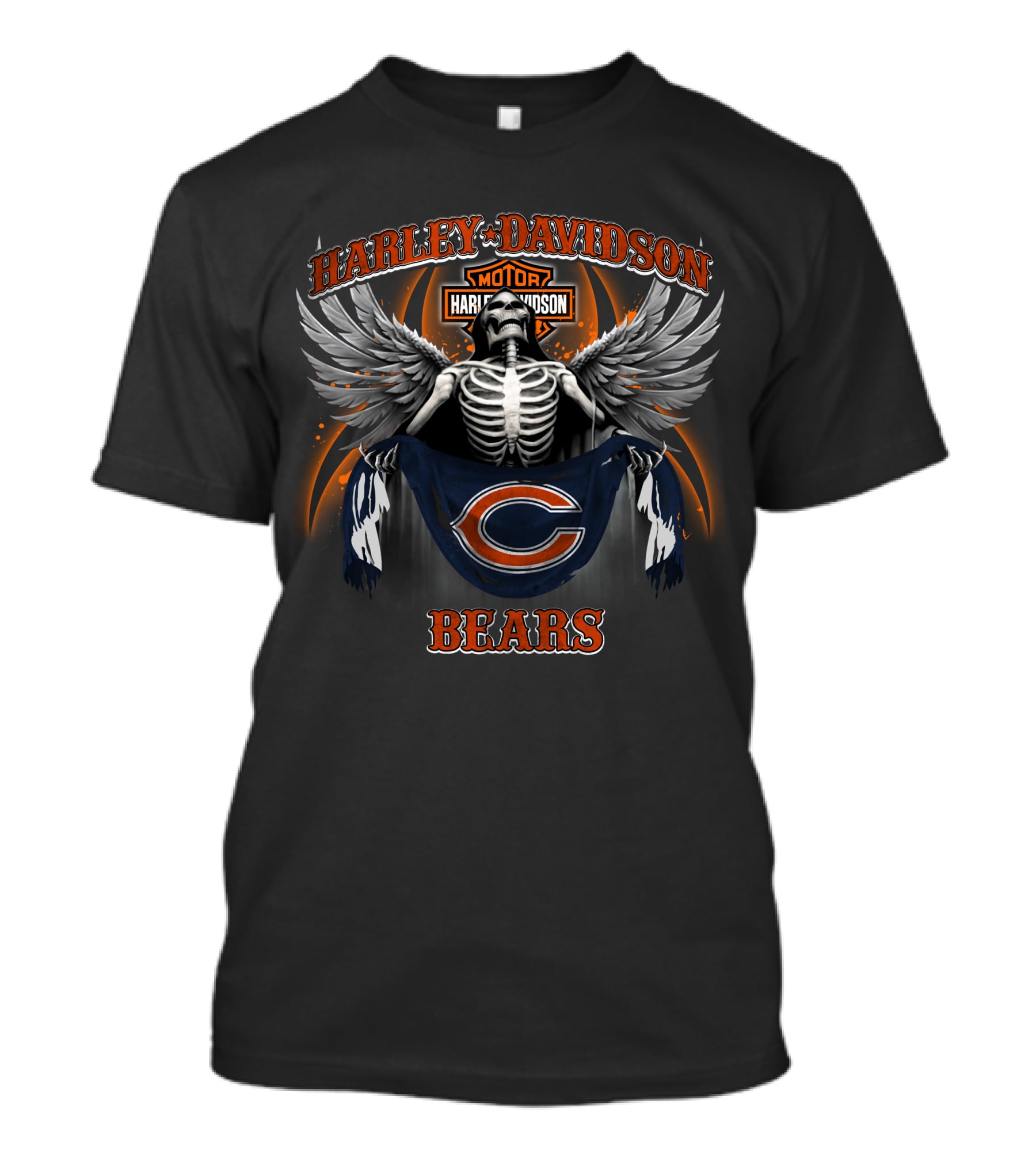 Harley Davidson Chicago Bears Skeleton Wings T-Shirt