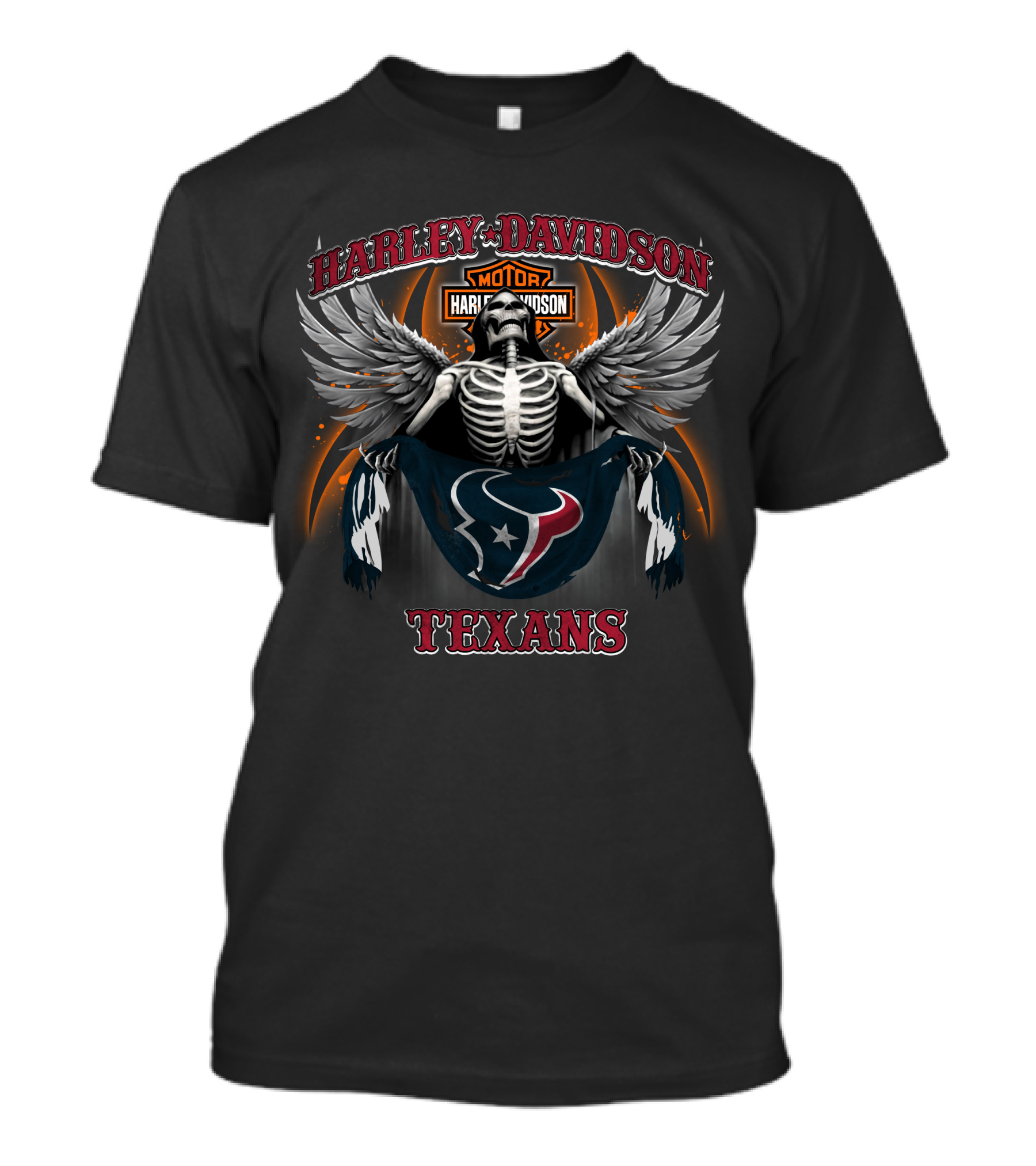 Harley Davidson Motor Texans Houston Nfl Skeleton Wings T-Shirt
