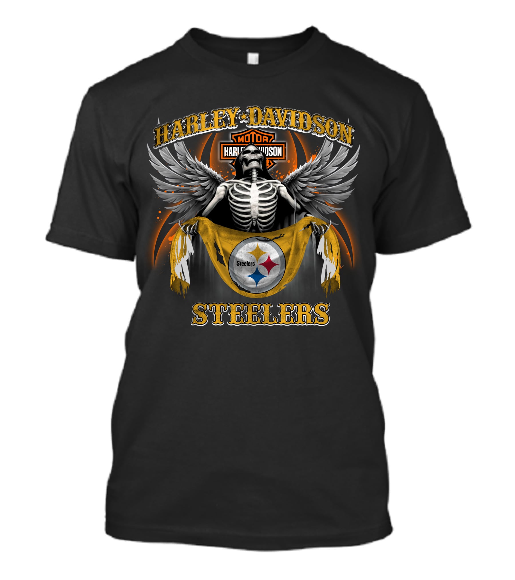 Harley Davidson Pittsburgh Steelers Skeleton Wings T-Shirt