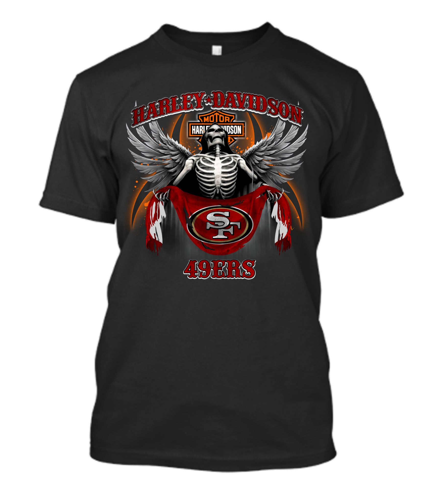 Harley Davidson Motor San Francisco 49ers Sf Skeleton Wings T-Shirt