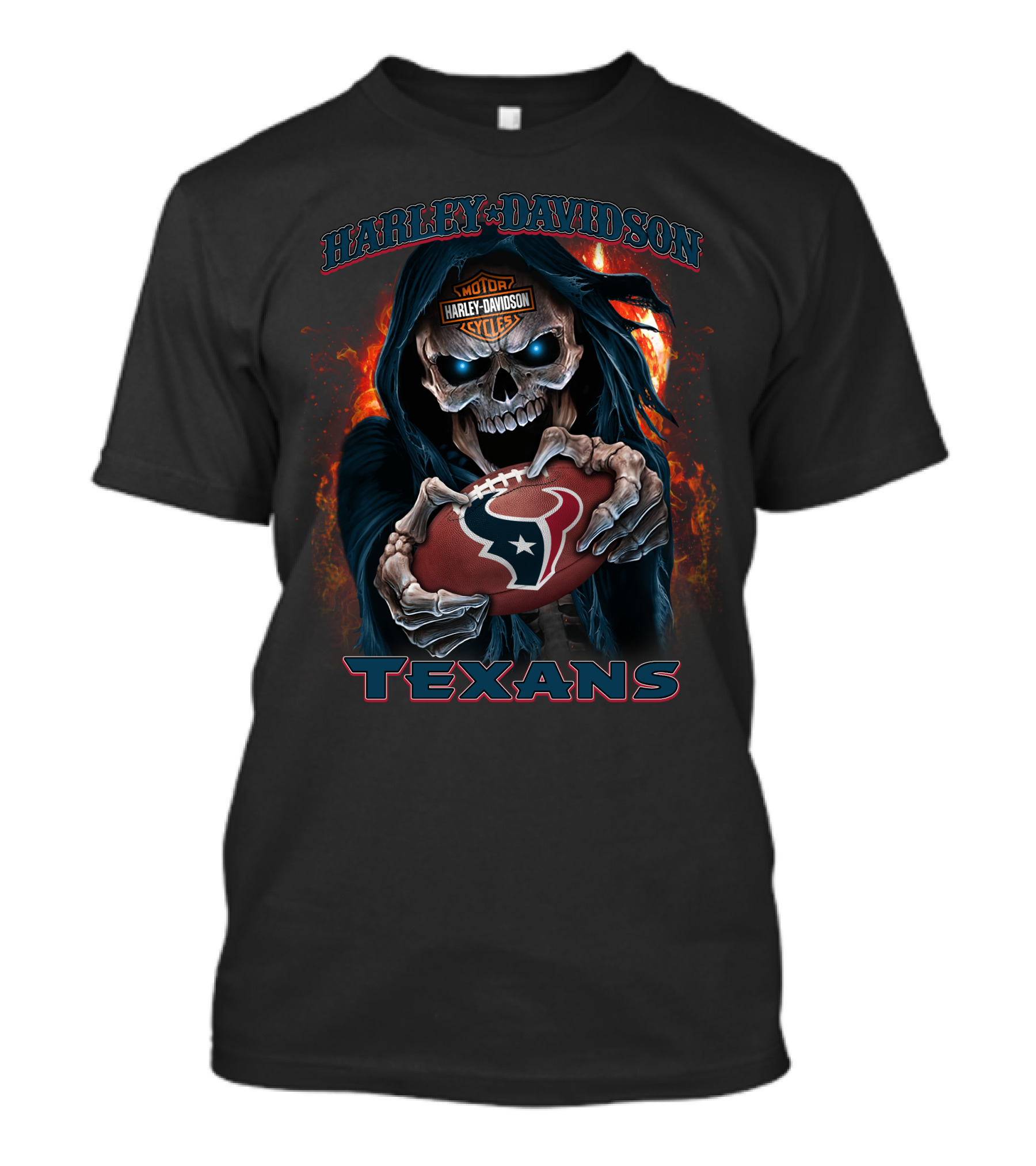 Harley Davidson Motor Cycles Skull Houston Texans T-Shirt