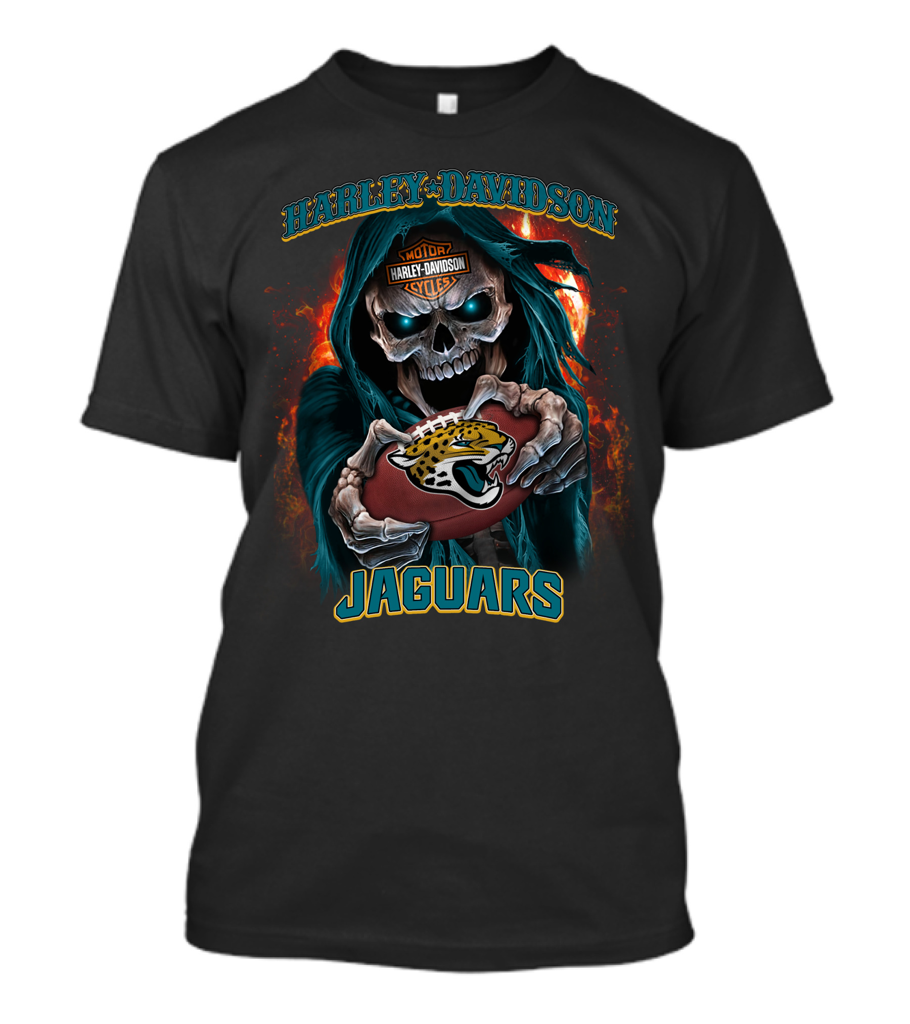 Harley Davidson Motorcycles Skull Holding Jacksonville Jaguars Football Jaguars T-Shirt