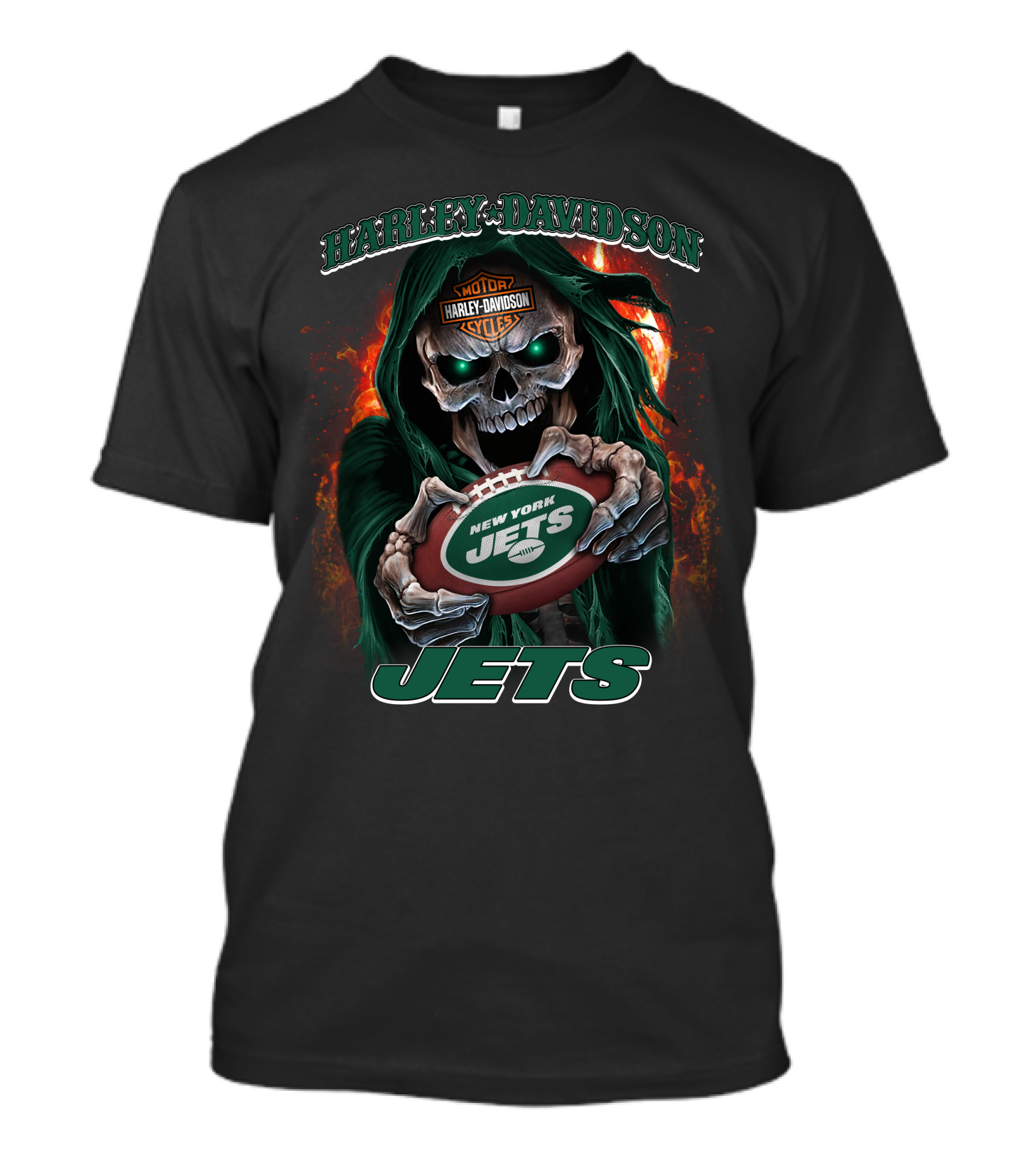 Harley Davidson Motor Cycles New York Jets Skull T-Shirt