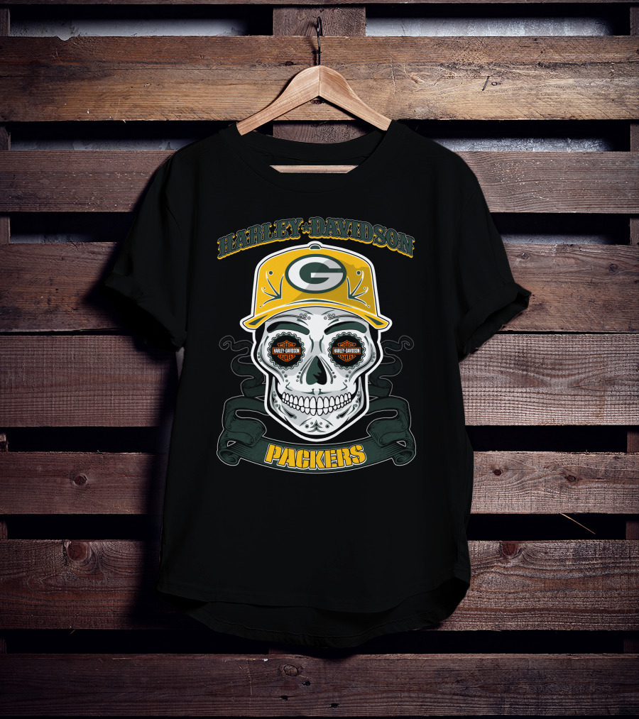Harley Davidson Green Bay Packers Skull Nfl T-Shirt