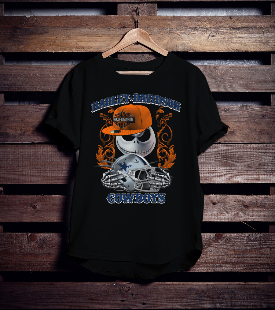Harley Davidson Motor Jack Skellington Dallas Cowboys Skeleton T-Shirt