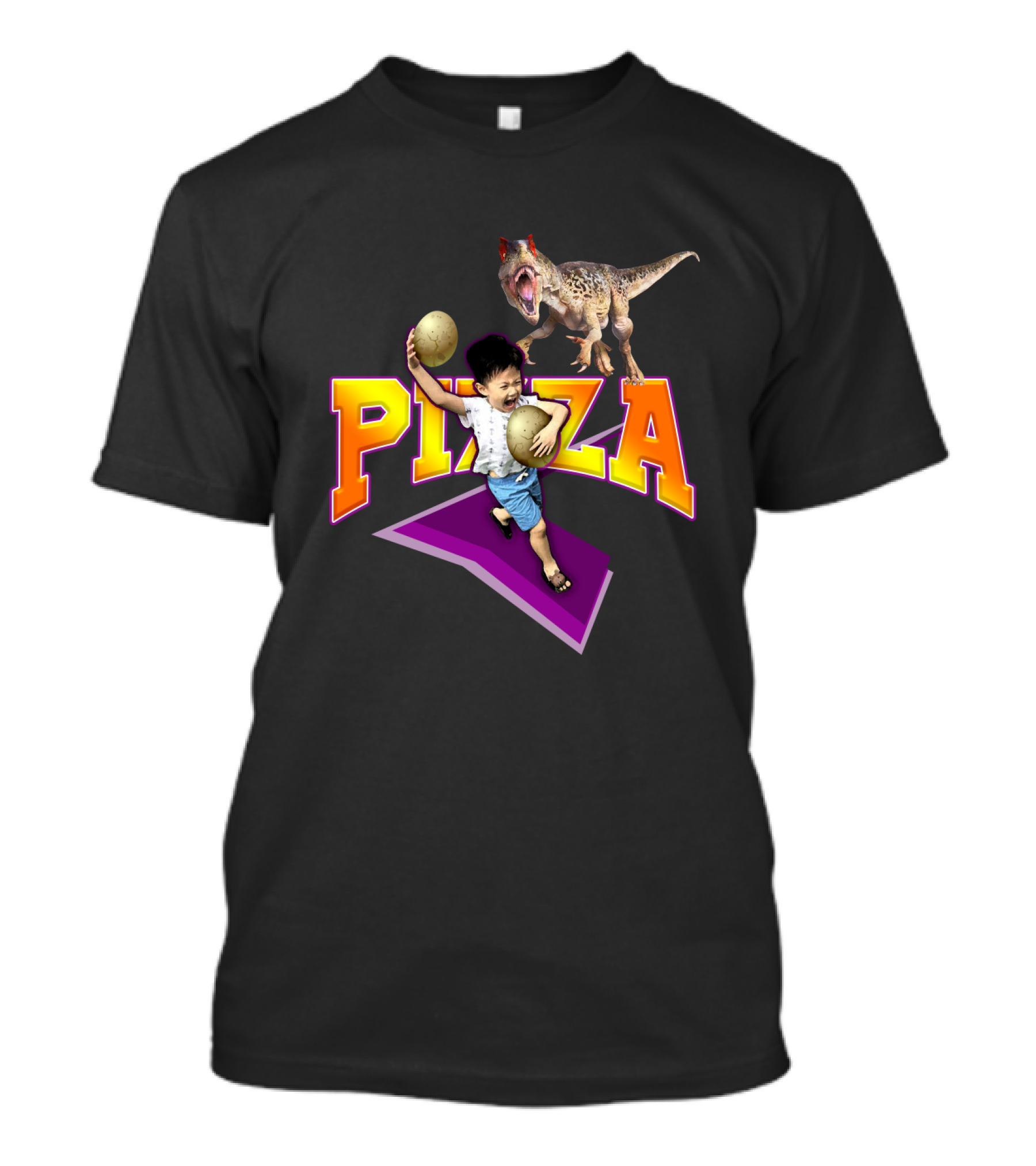Pizza Dinosaur Adventure: The Running Child With Eggs T-Shirt