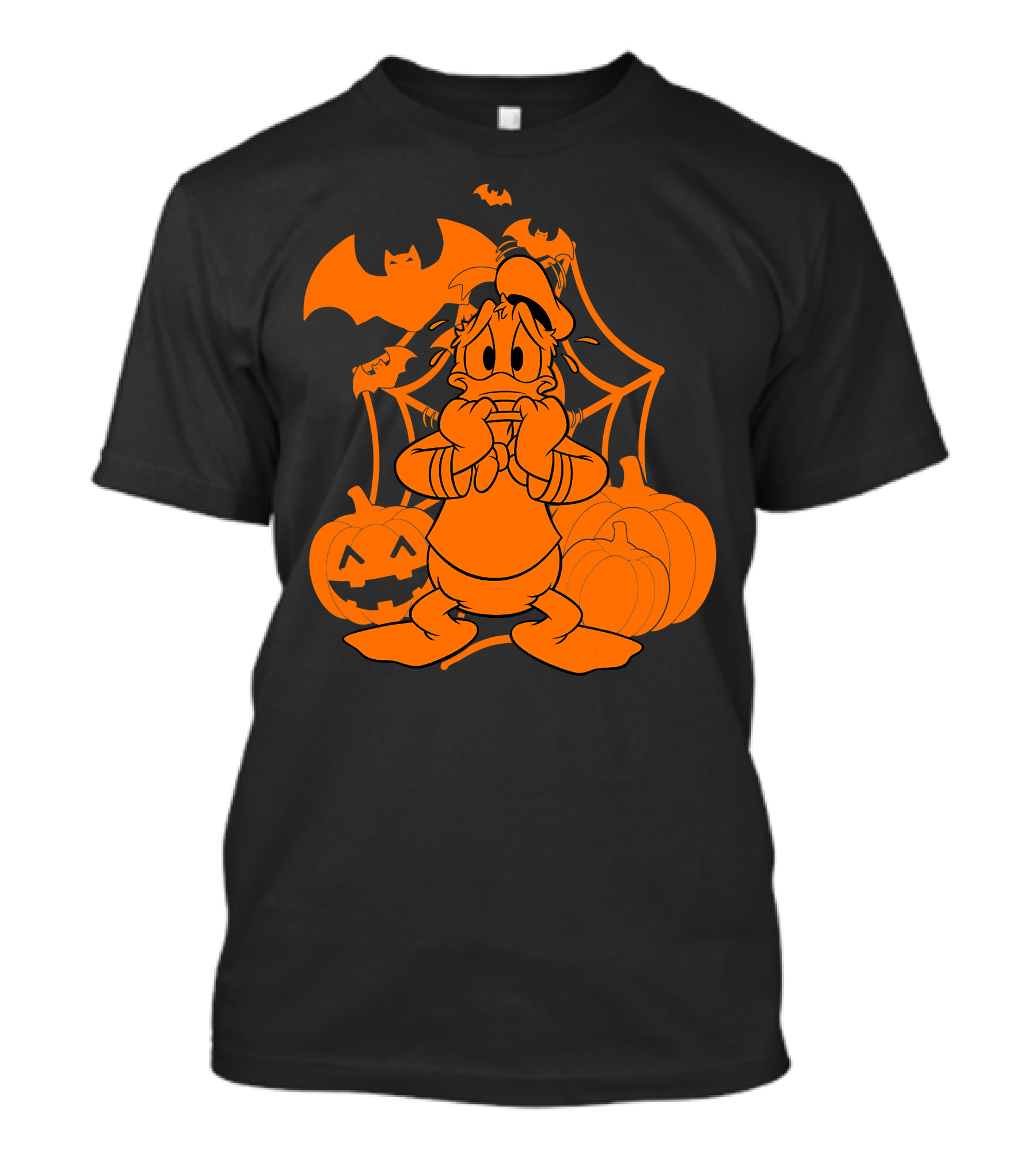 Donald Duck Halloween Pumpkins With Bat And Spider Webs T-Shirt