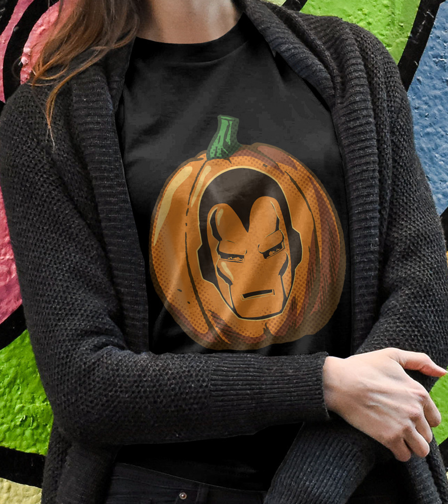 Iron Man Face Carved Halloween Pumpkin T-Shirt