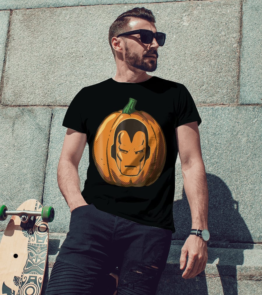 Iron Man Face Carved Halloween Pumpkin T-Shirt