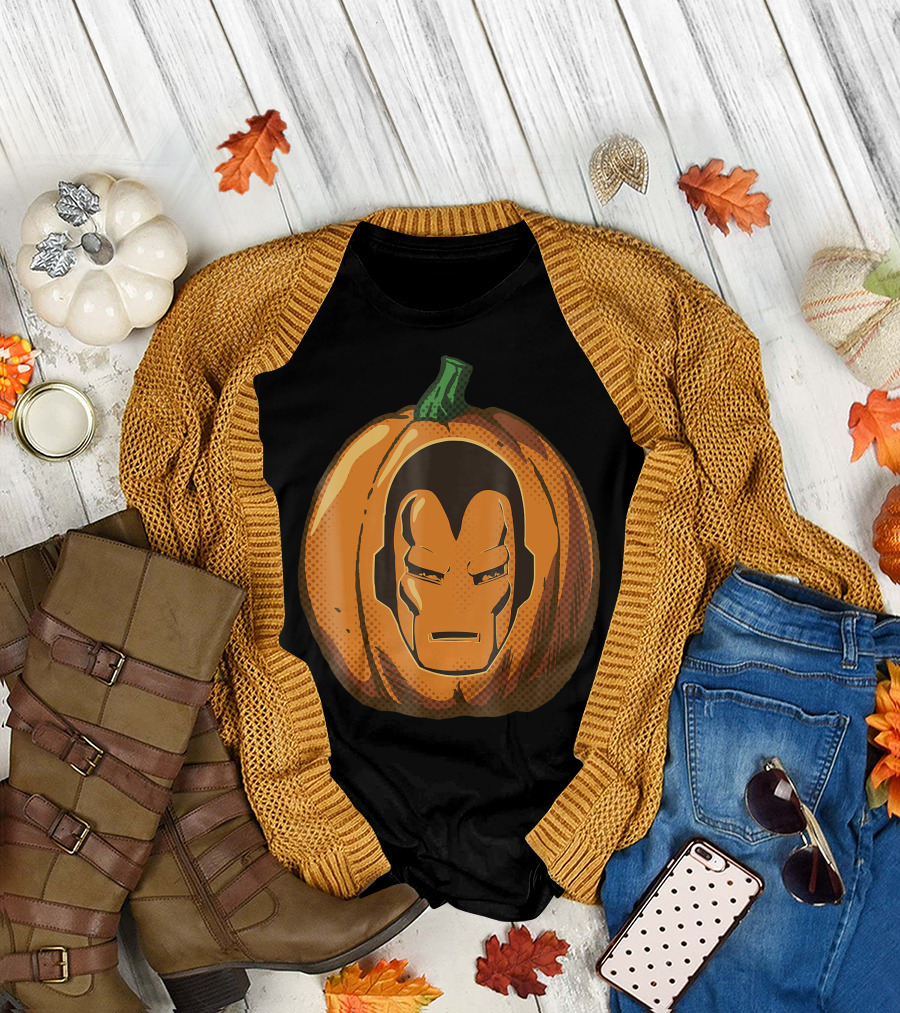 Iron Man Face Carved Halloween Pumpkin T-Shirt