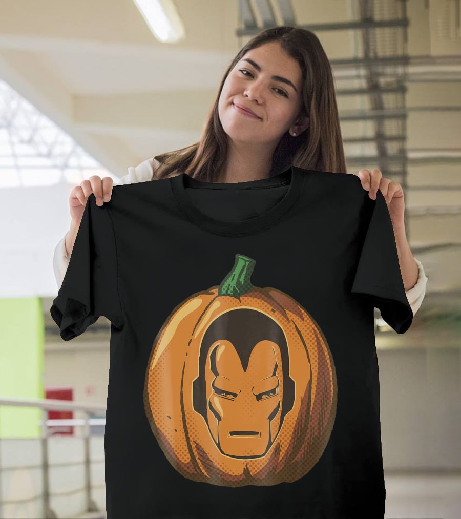 Iron Man Face Carved Halloween Pumpkin T-Shirt