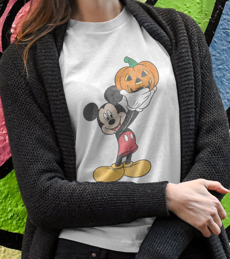 Mickey Mouse Holding Halloween Pumpkin T-Shirt