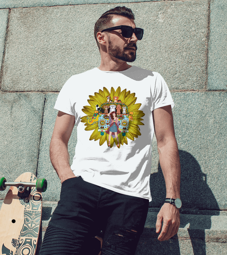 I'm Mostly Peace Love Animals Hippie Van Sunflower Dogs T-Shirt
