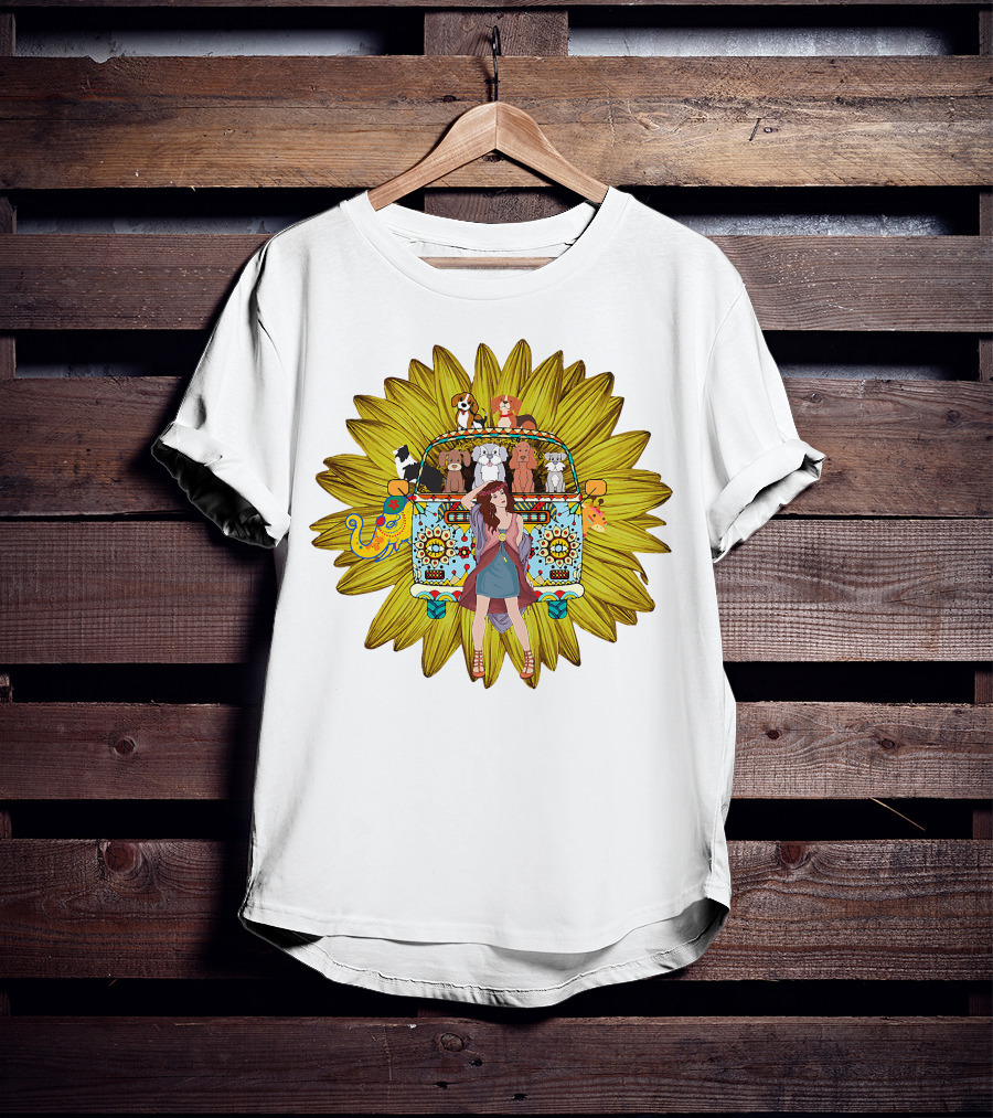 I'm Mostly Peace Love Animals Hippie Van Sunflower Dogs T-Shirt