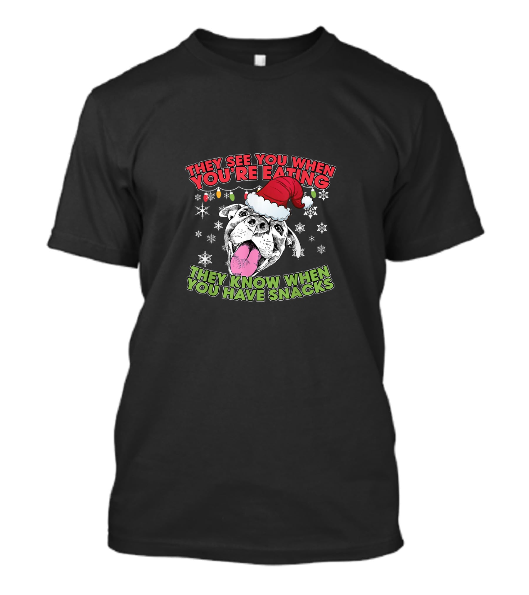 Christmas Pitbull Lover They See You When You're Eating Santa Hat Snowflakes T-Shirt