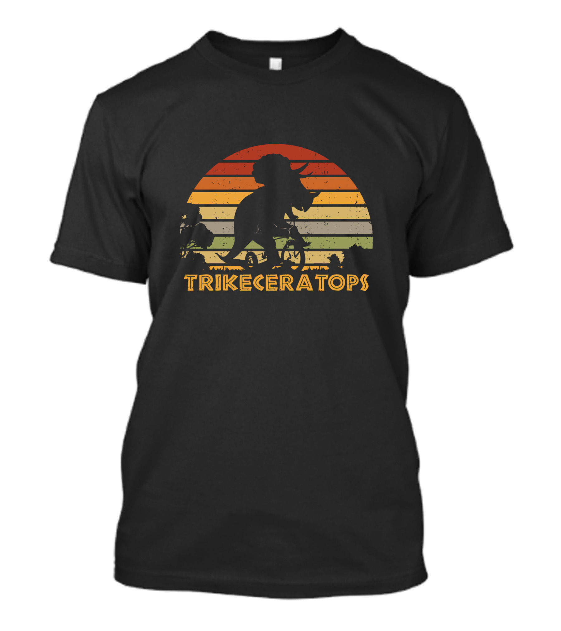 Trikeceratops Dinosaur Cycling Sunset T-Shirt