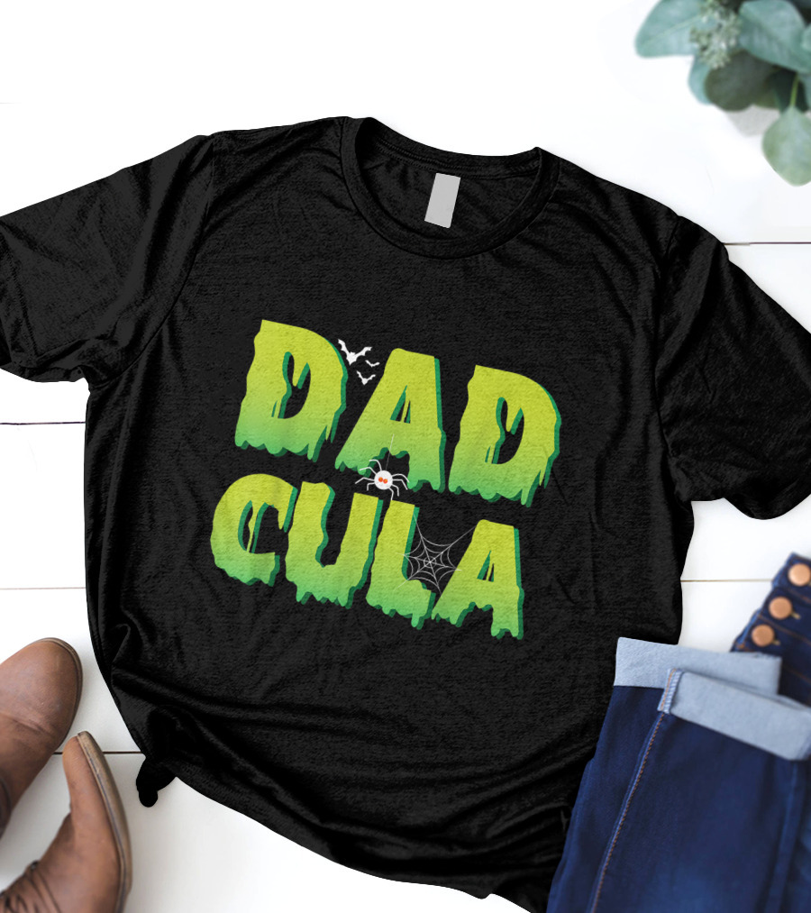 Dadcula Funny Halloween Dad Costume With Spider And Bat Graphics T-Shirt