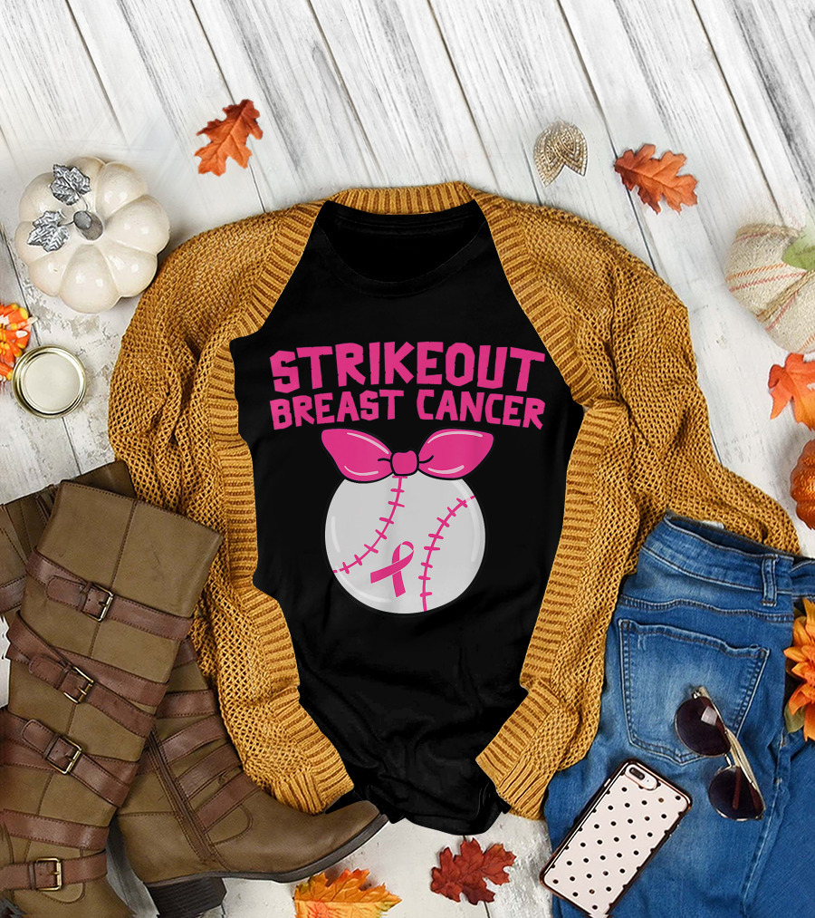 Strikeout Breast Cancer Awareness Baseball Pink T-Shirt
