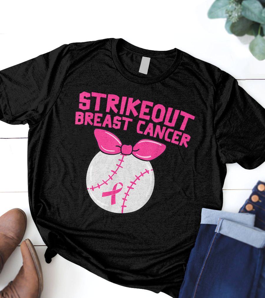 Strikeout Breast Cancer Awareness Baseball Pink T-Shirt