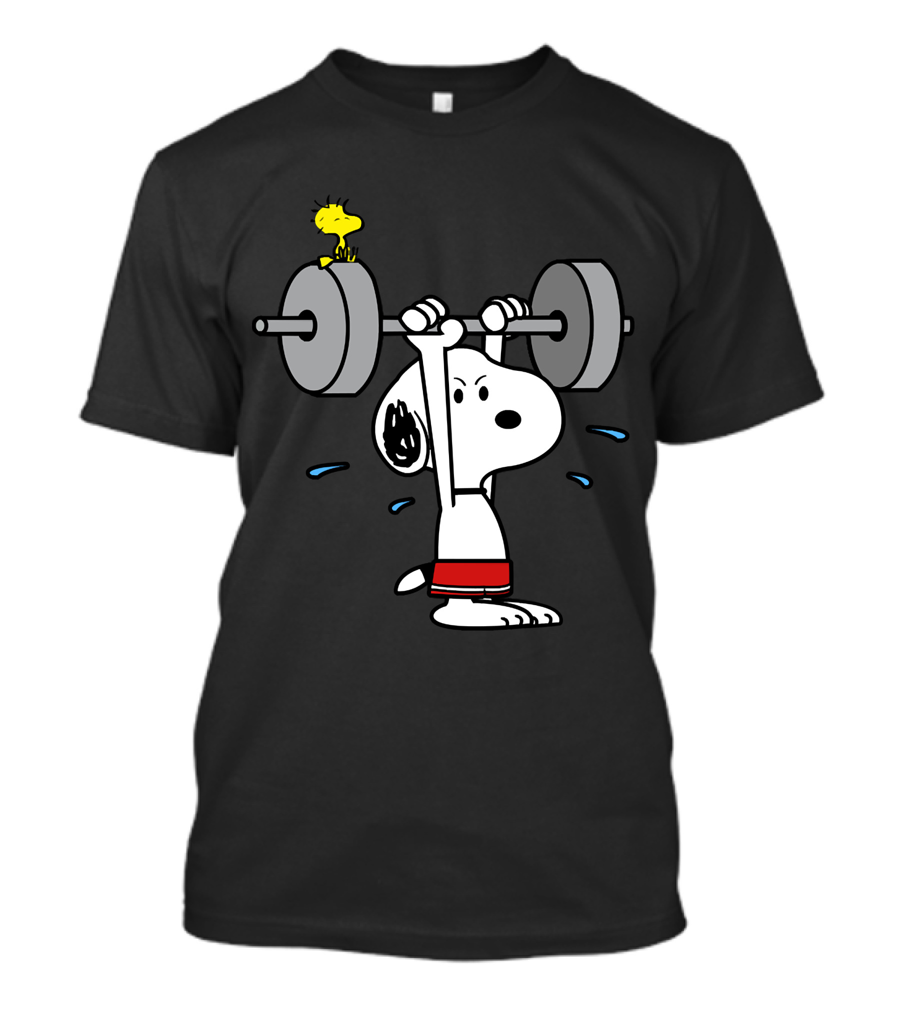 Snoopy Weightlifting With Woodstock On Barbell T-Shirt