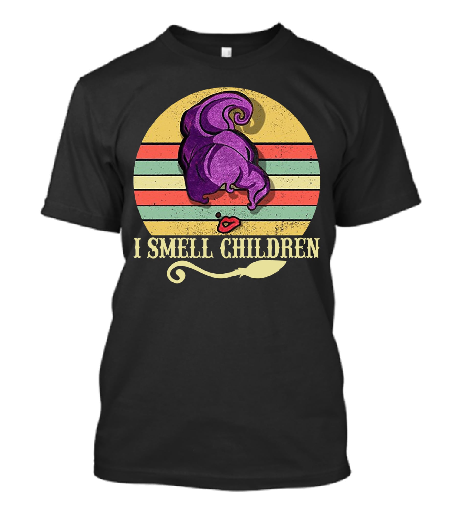I Smell Children Vintage Sunset Mary Sanderson Hocus Pocus Witch Hat Retro Stripes T-Shirt