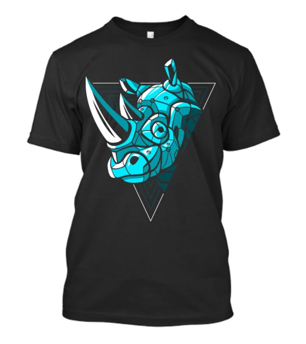 Cybernetic Blue Rhino With Neon Triangle Punk T-Shirt