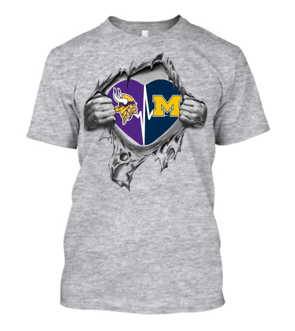 Minnesota Vikings Michigan Wolverines Heartbeat Logo Fusion T-Shirt