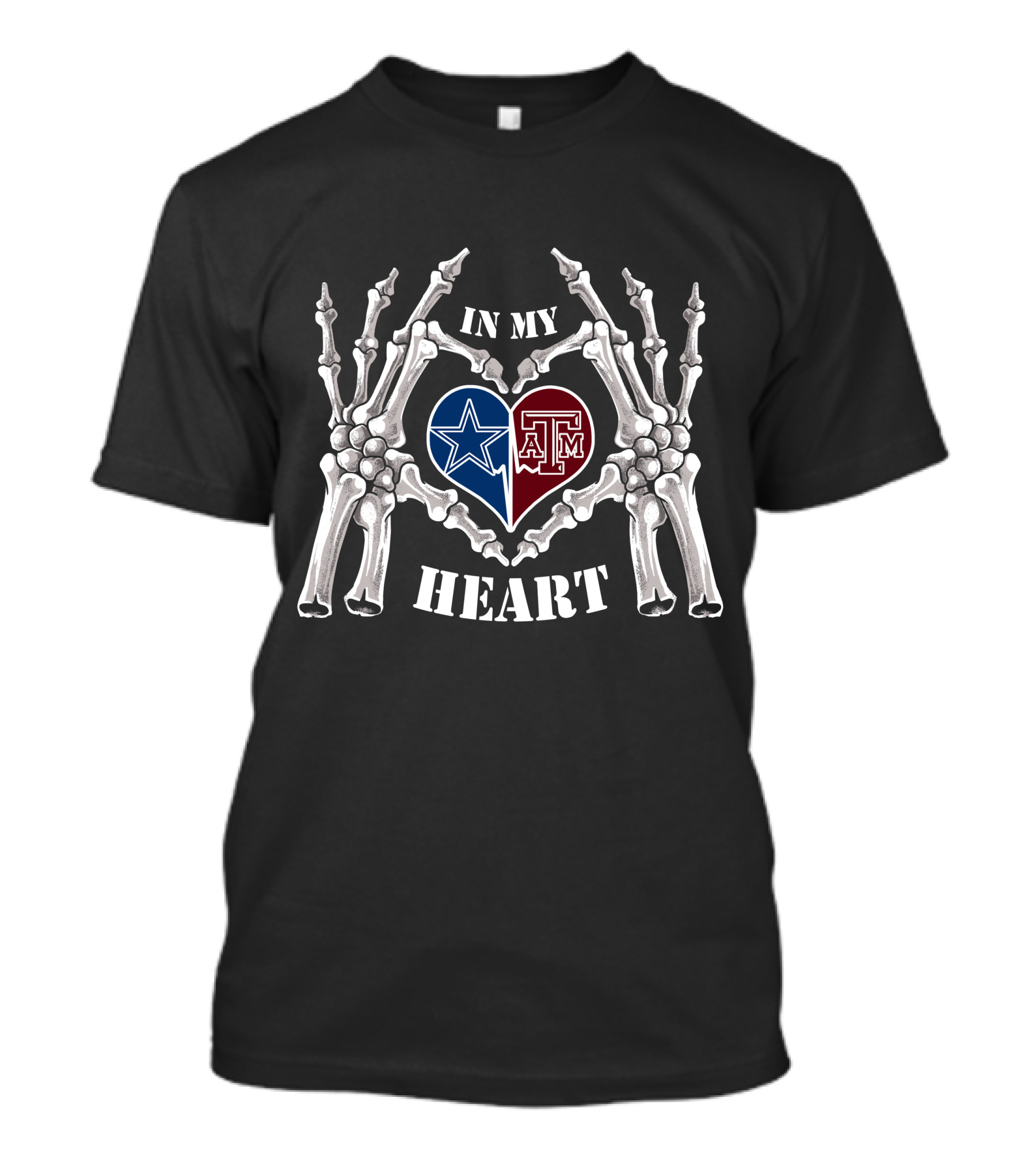In My Heart Dallas Cowboys Texas A&M Aggies Fans Skeleton Hands T-Shirt