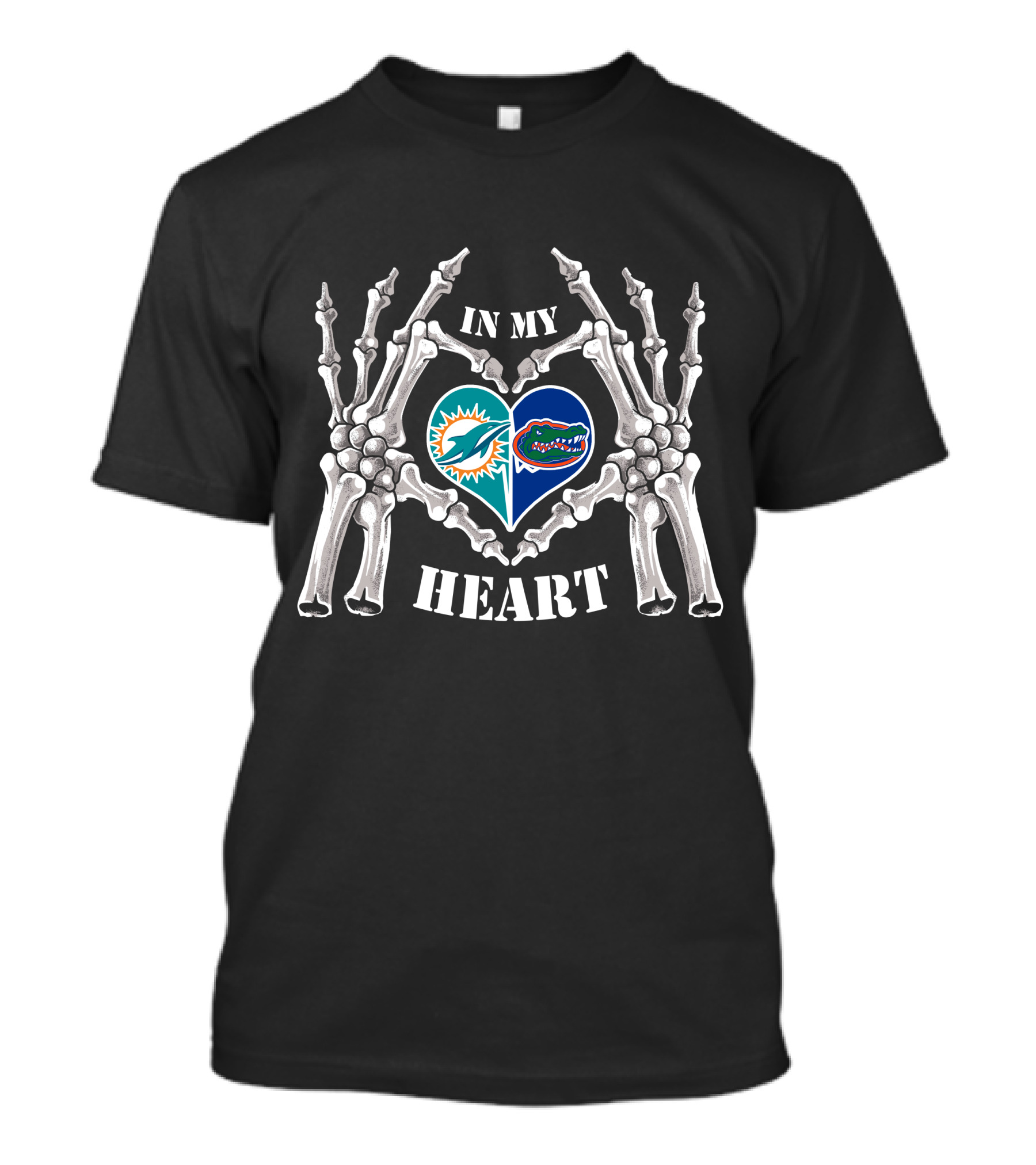 In My Heart Miami Dolphins Florida Gators Skeleton Hands T-Shirt