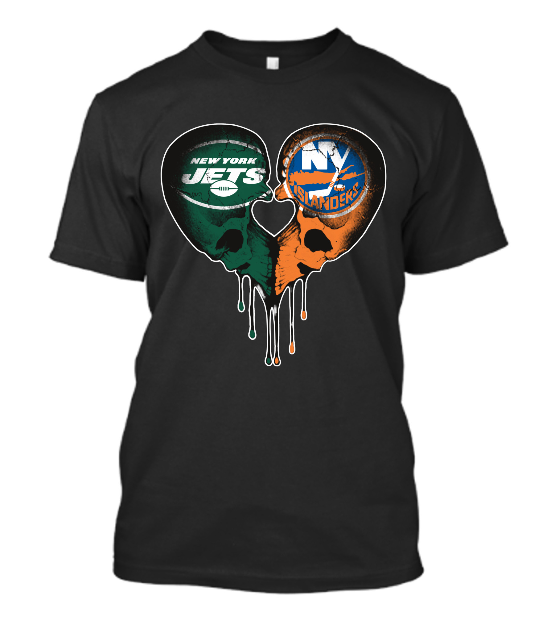 New York Jets NY Islanders Skull Heart Drip T-Shirt