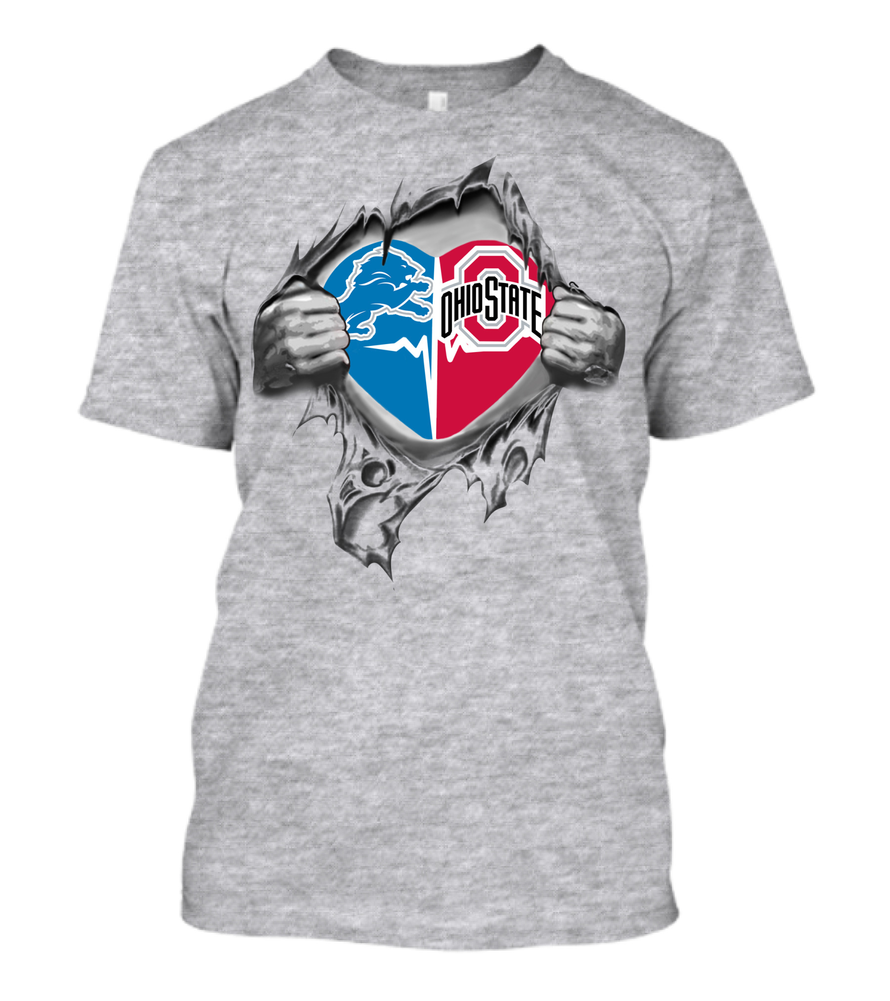 Detroit Lions Ohio State Buckeyes Heart Symbol With Rip Effect T-Shirt