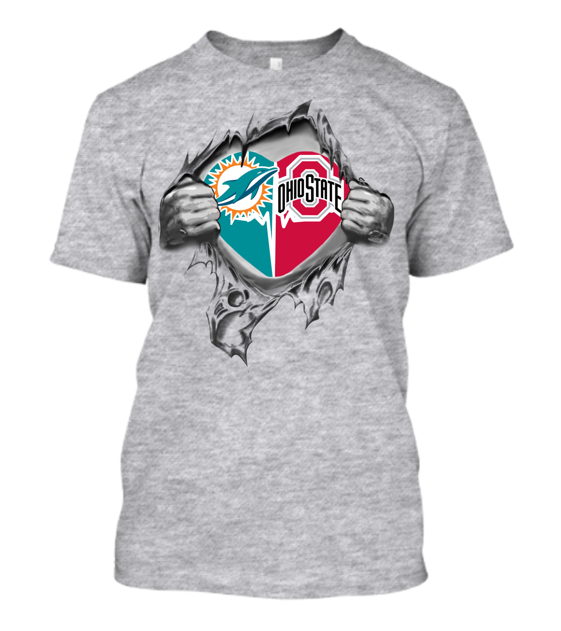 Miami Dolphins Ohio State Buckeyes Heart Logo Fusion T-Shirt