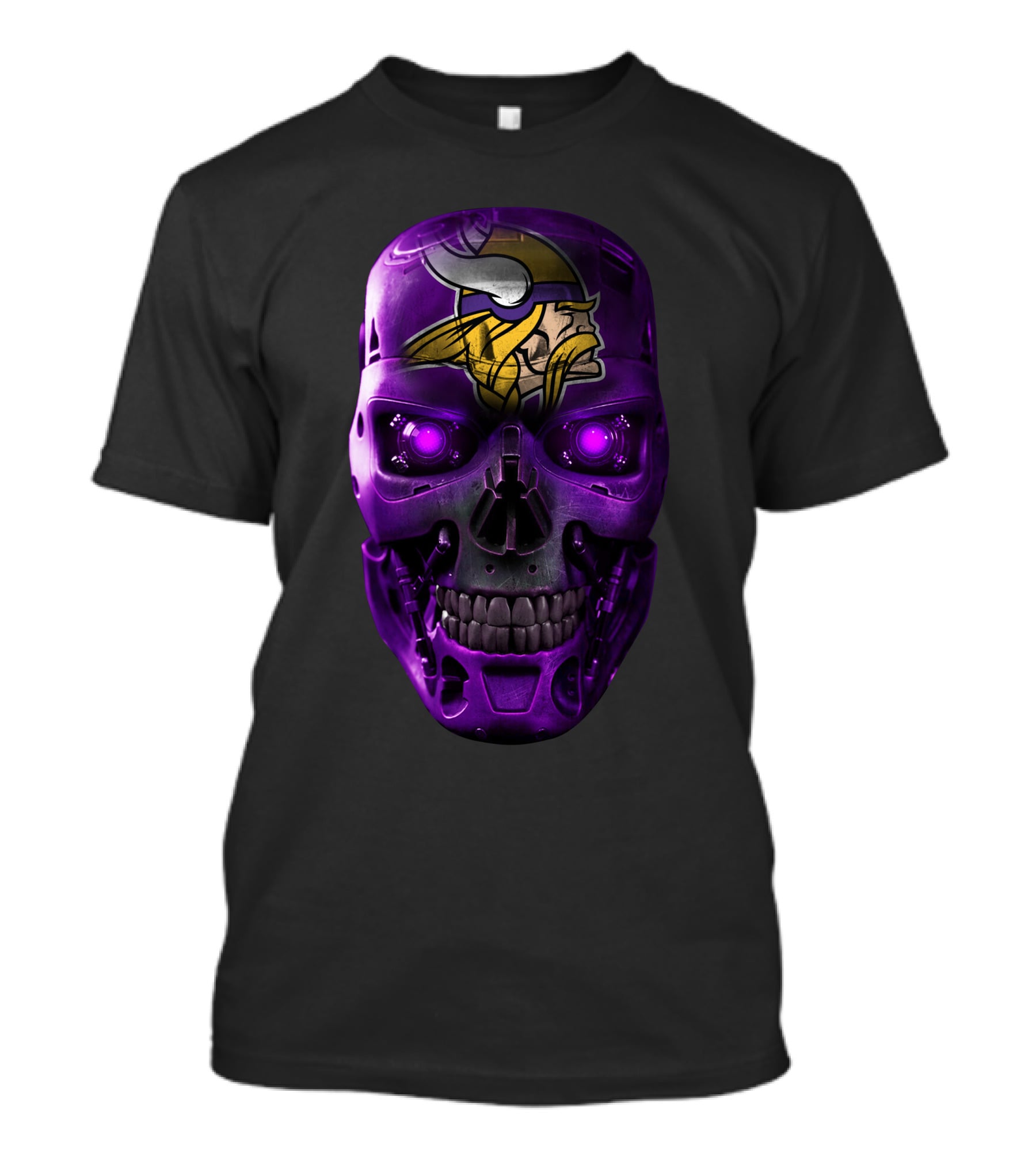 Vikings Skull Helmet Futuristic Purple Glowing Eyes T-Shirt
