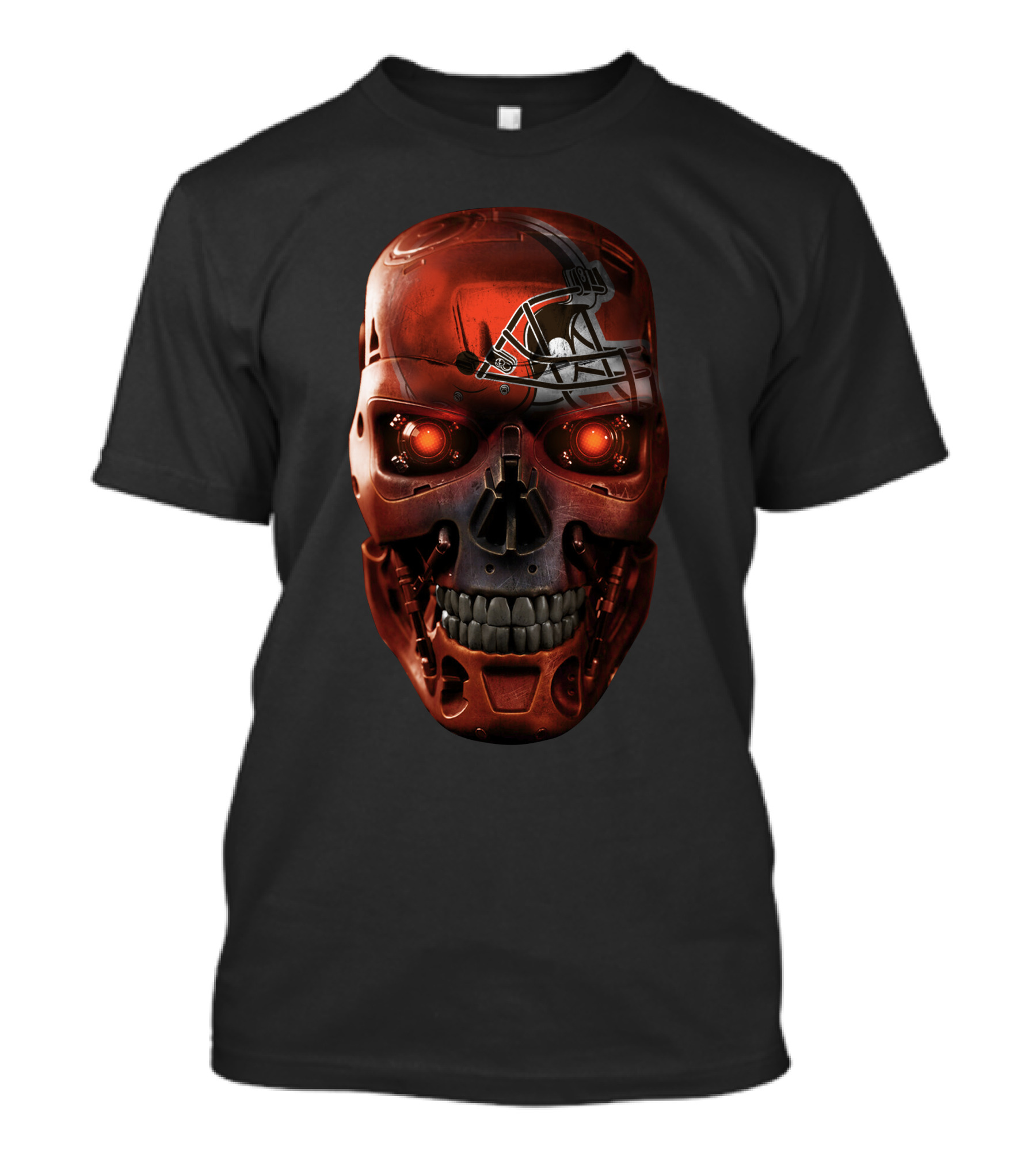 Skull Browns Football Helmet Red Glowing Eyes T-Shirt