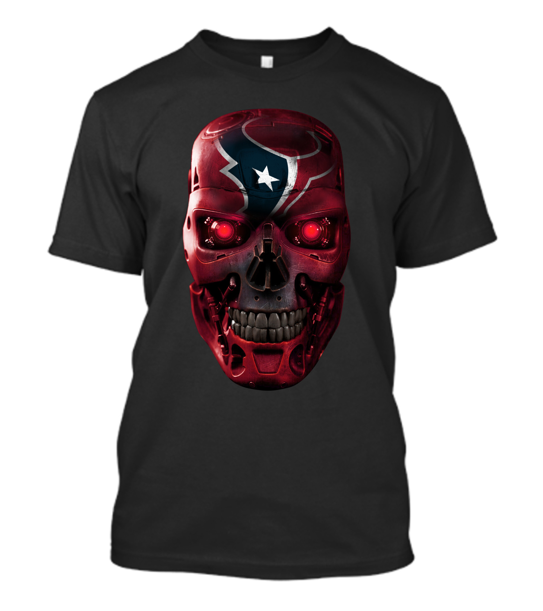 Skull Texans Robot Star Head With Red Eyes T-Shirt