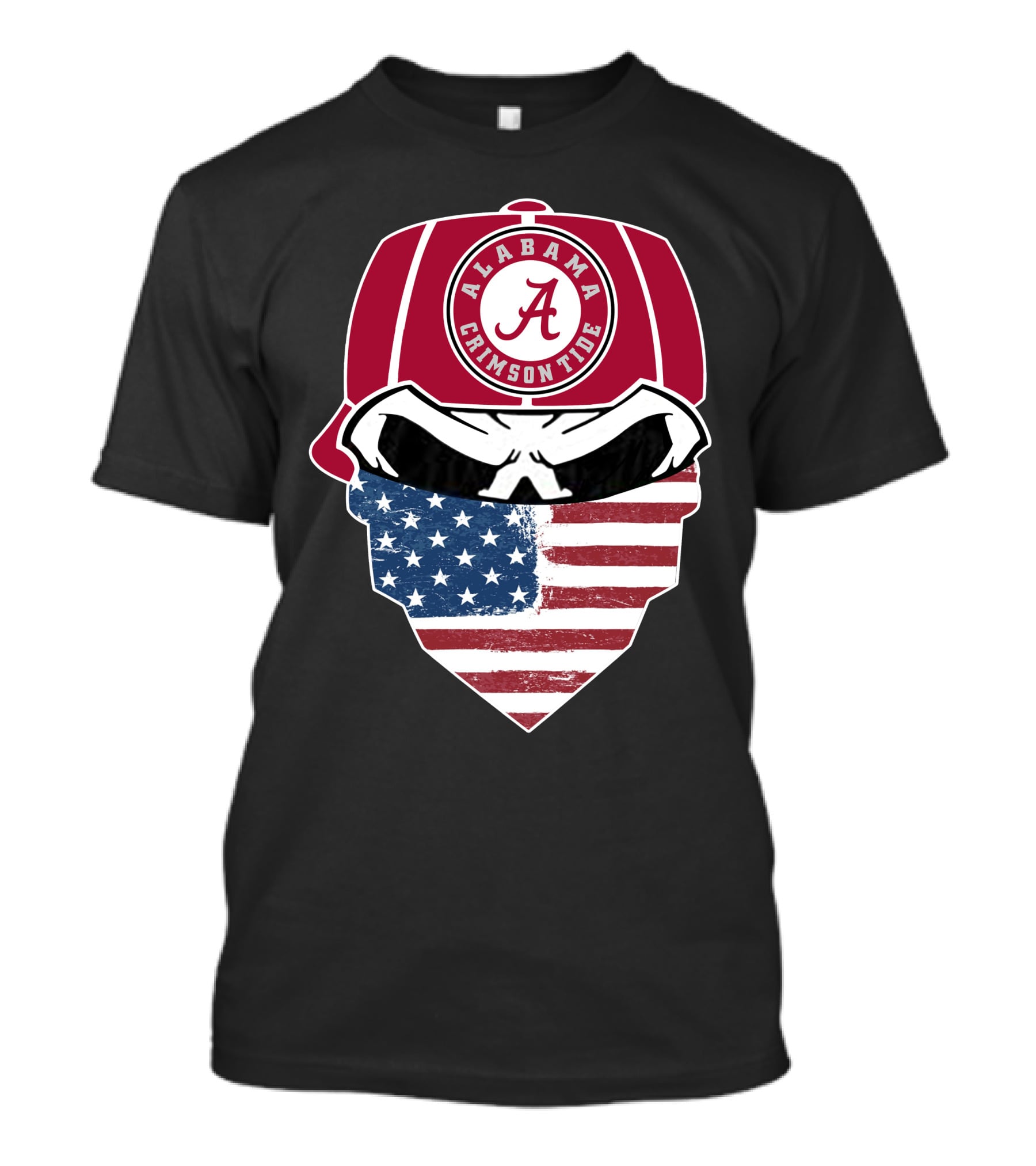 Alabama Crimson Tide Skull American Flag Bandana T-Shirt