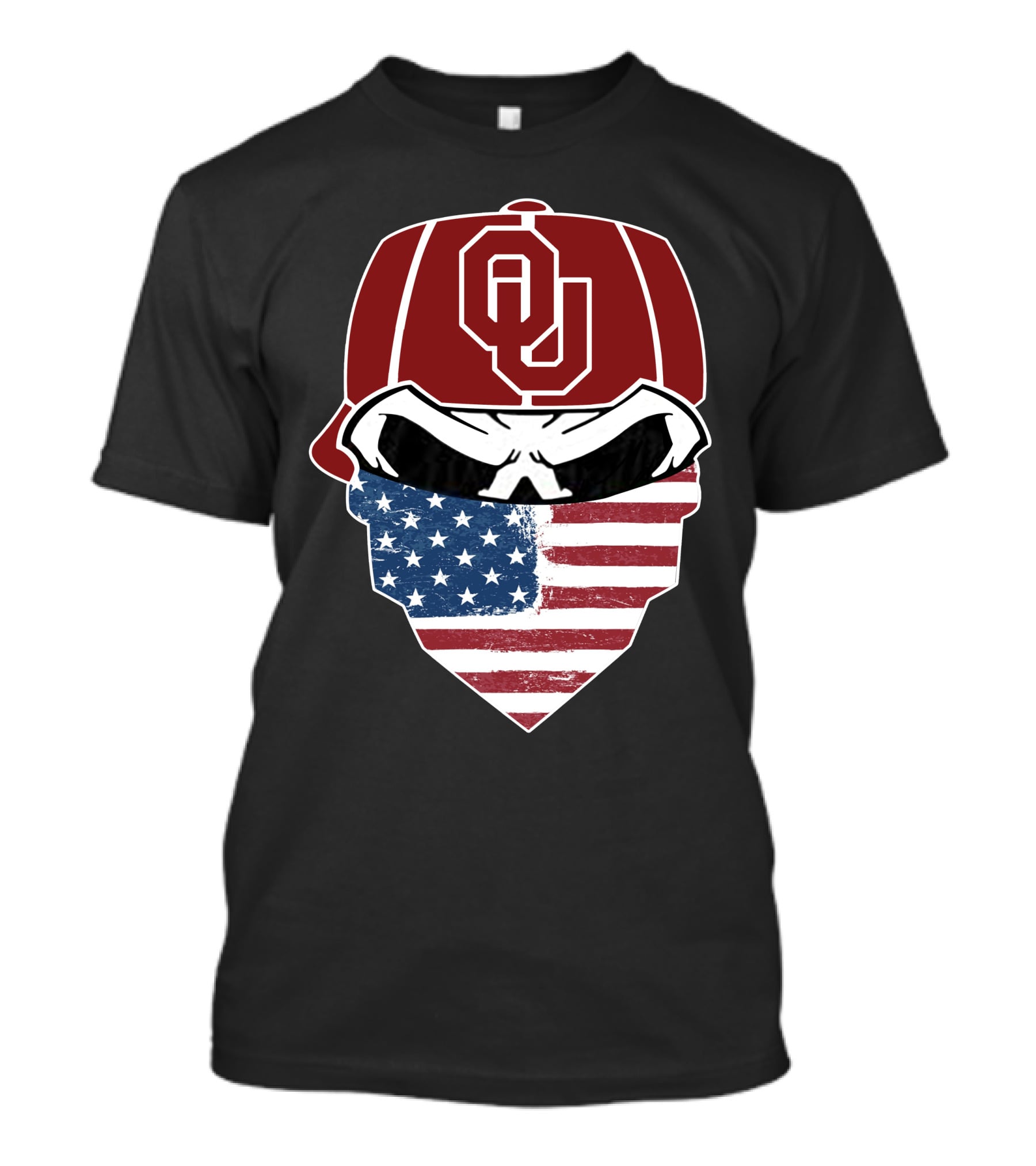 SOONERS Skuls OU American Flag Bandana Skull T-Shirt