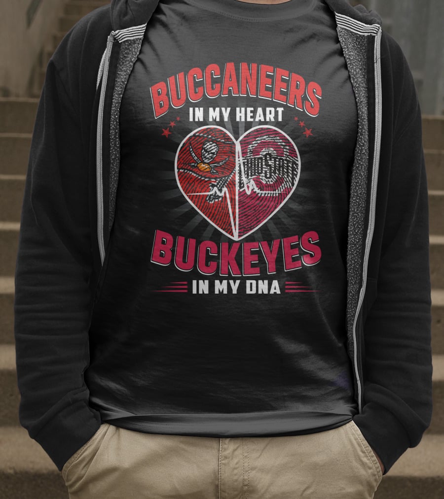 Buccaneers In My Heart Buckeyes In My Dna Heartbeat Split T-Shirt
