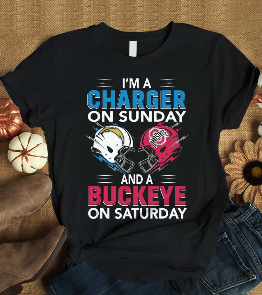 I'm A Charger On Sunday And A Buckeye On Saturday Football Helmets T-Shirt