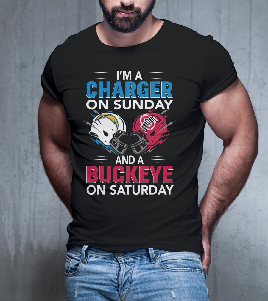 I'm A Charger On Sunday And A Buckeye On Saturday Football Helmets T-Shirt