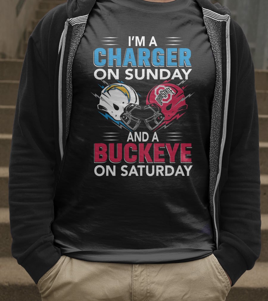 I'm A Charger On Sunday And A Buckeye On Saturday Football Helmets T-Shirt