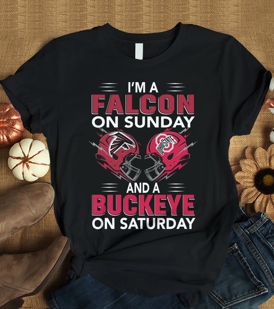 I'm A Falcon On Sunday And A Buckeye On Saturday Football Fan Helmet T-Shirt