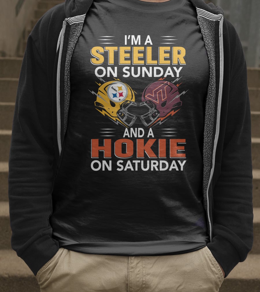 I'm A Steeler On Sunday And A Hokie On Saturday Football Helmets T-Shirt