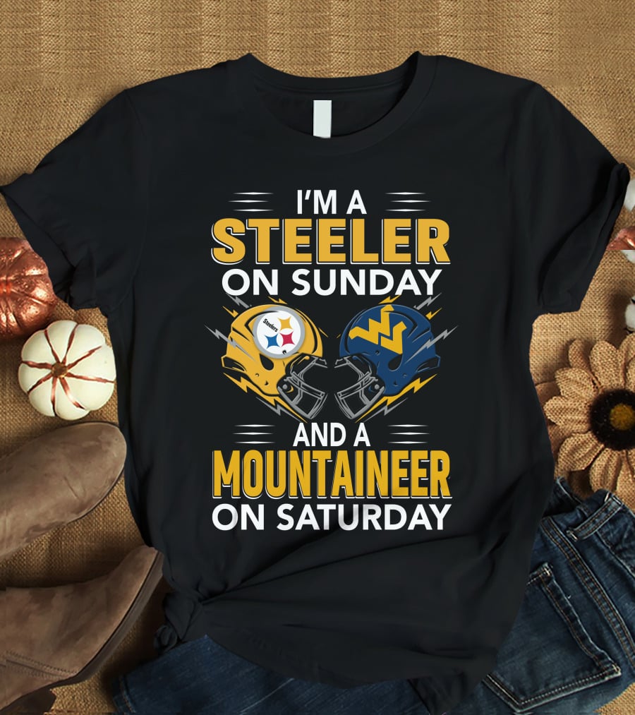 I'm A Steeler On Sunday And A Mountaineer On Saturday Football Helmets T-Shirt
