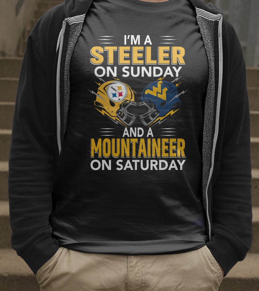 I'm A Steeler On Sunday And A Mountaineer On Saturday Football Helmets T-Shirt