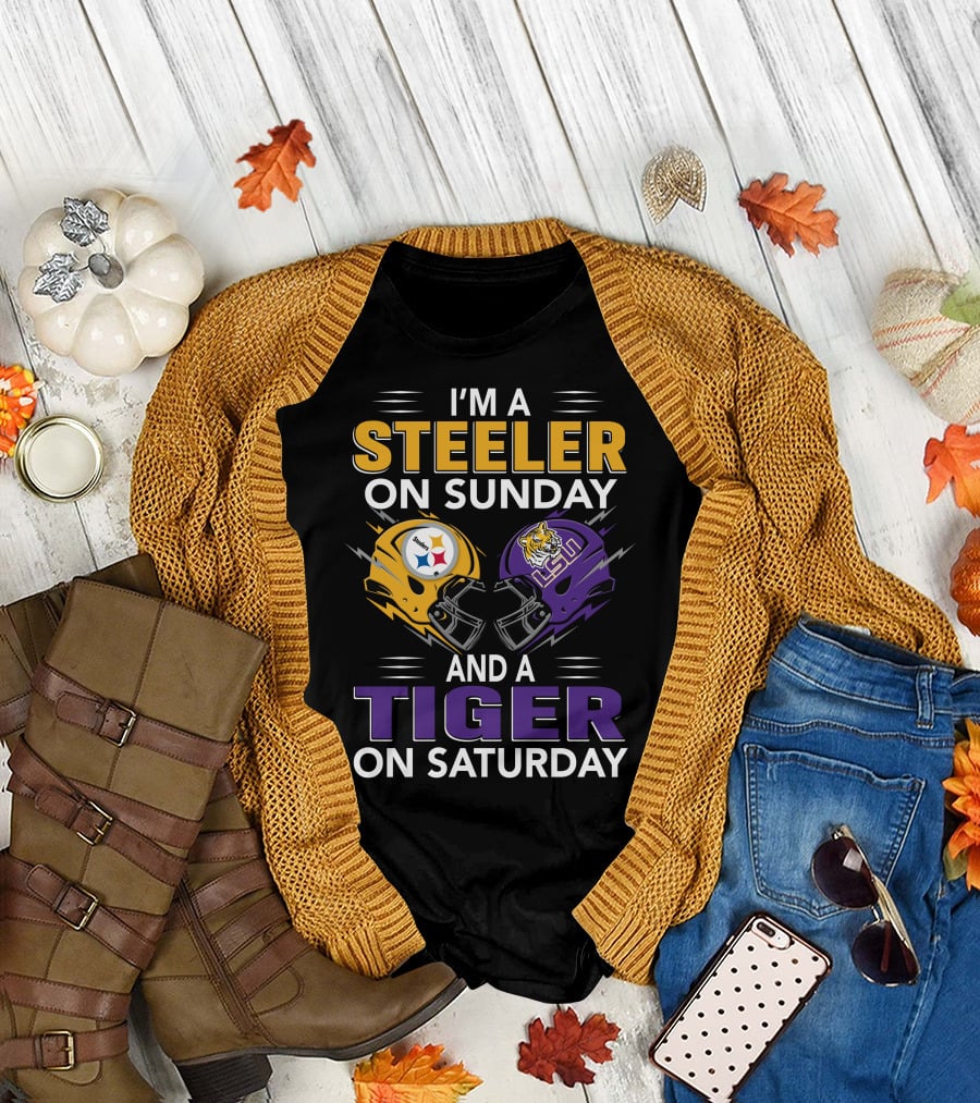 Steeler On Sunday And Tiger On Saturday Helmet T-Shirt