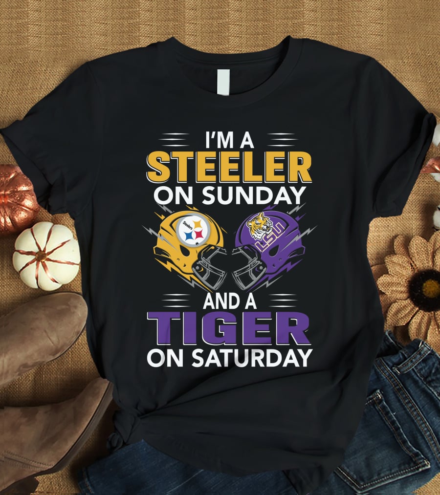 Steeler On Sunday And Tiger On Saturday Helmet T-Shirt