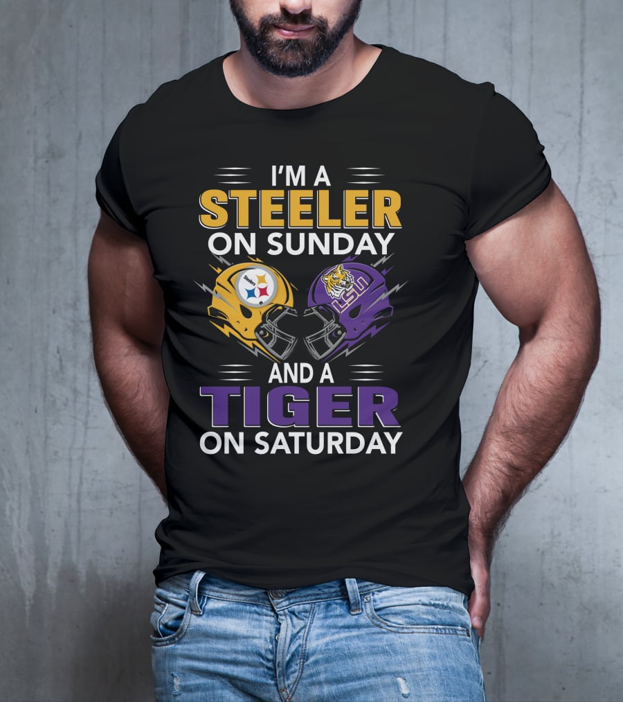 Steeler On Sunday And Tiger On Saturday Helmet T-Shirt