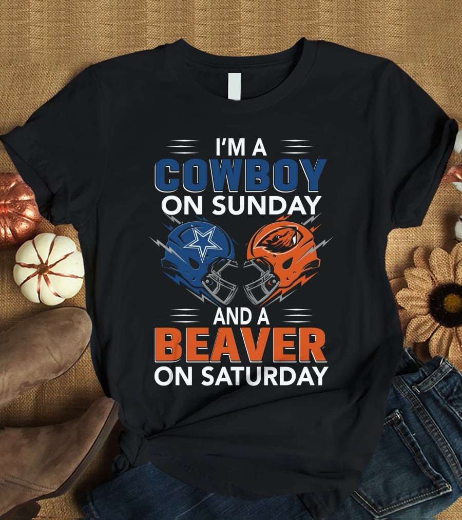 I'm A Cowboy On Sunday And A Beaver On Saturday Football Helmets T-Shirt