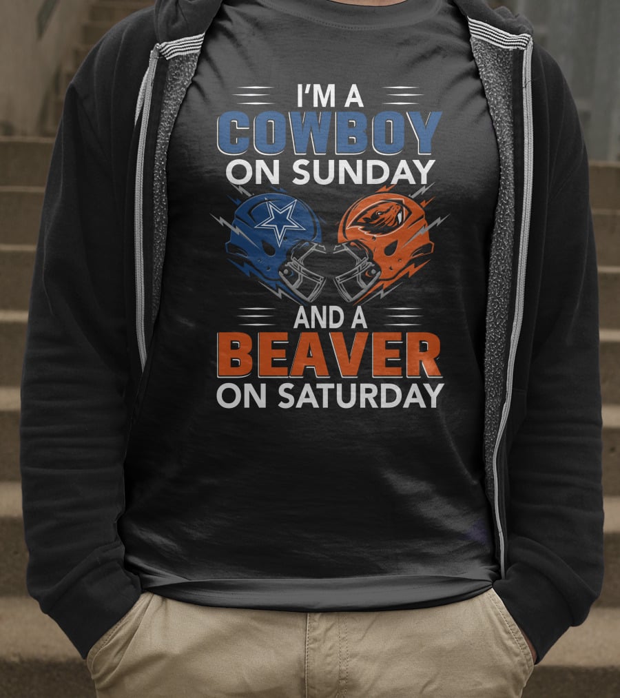 I'm A Cowboy On Sunday And A Beaver On Saturday Football Helmets T-Shirt